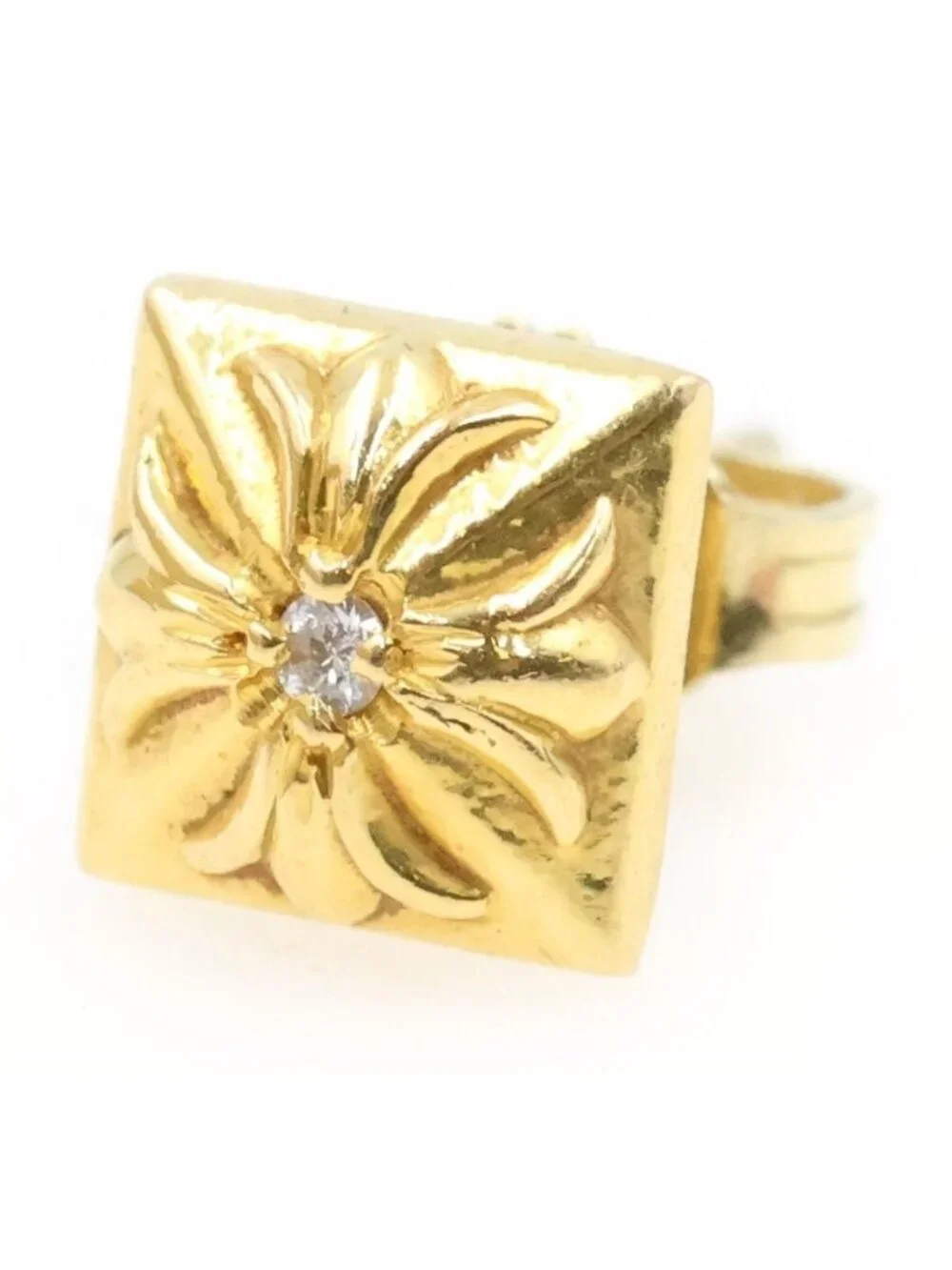 Chrome Hearts Pyramid Stud Plus 1 Diamond Earrings Gold